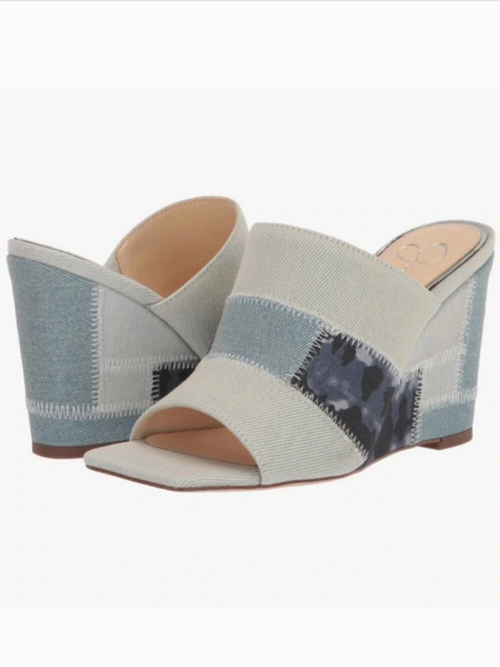 NEW size 7W - Jessica Simpson Aishia Denim and Cream Wedge Sandals